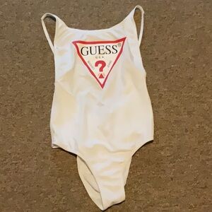 Guess White Swimsuit with Red Logo
